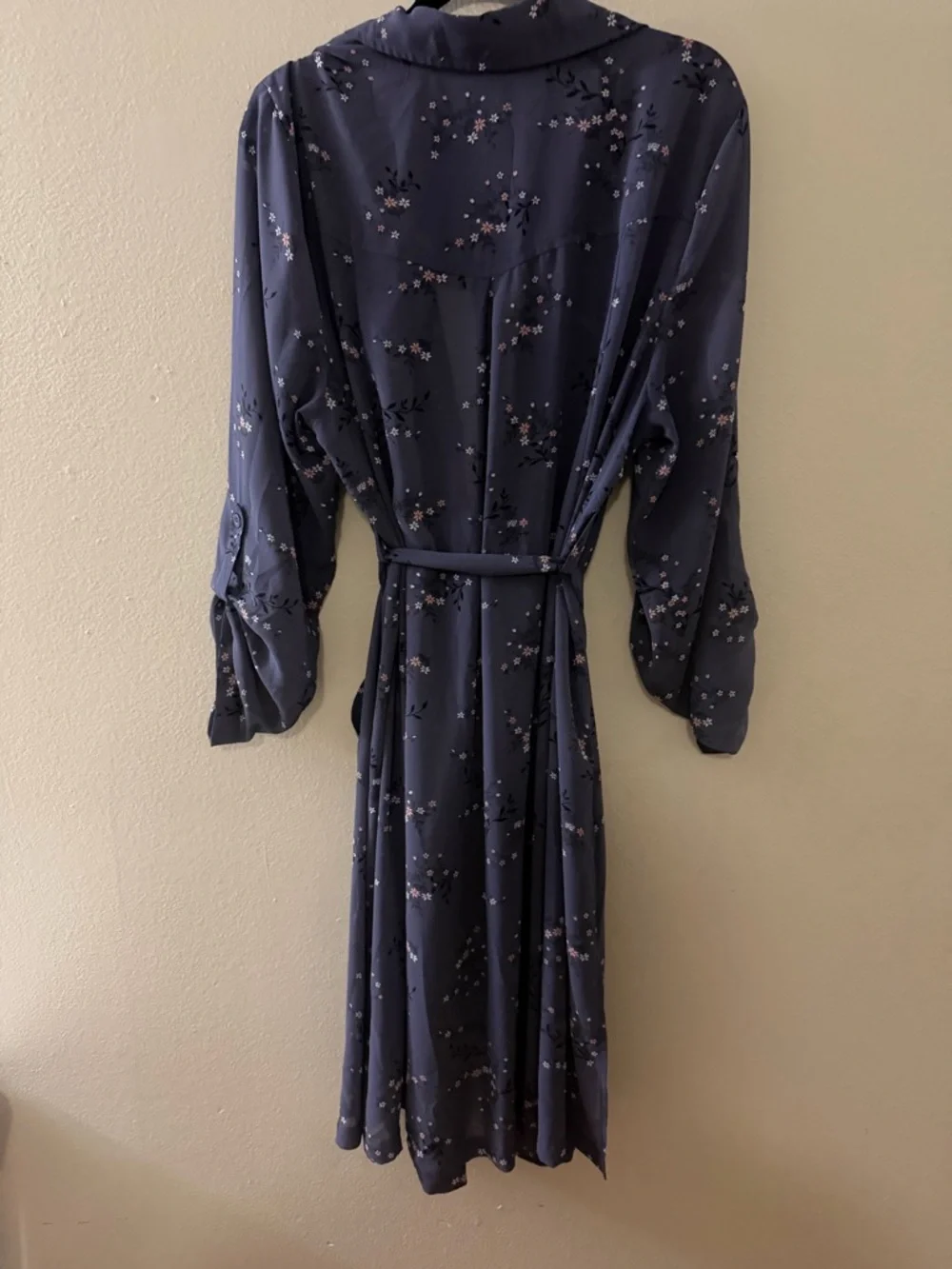 Torrid Floral Georgette Chiffon Trench Duster Coat Tie Belt Sheer Blue 2X 2